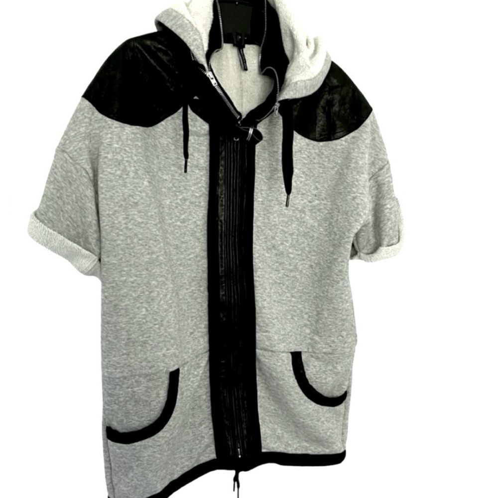 Isabel Marant Hoodie Sweatshirt Short Sleeve With Leather Trim Details Size S